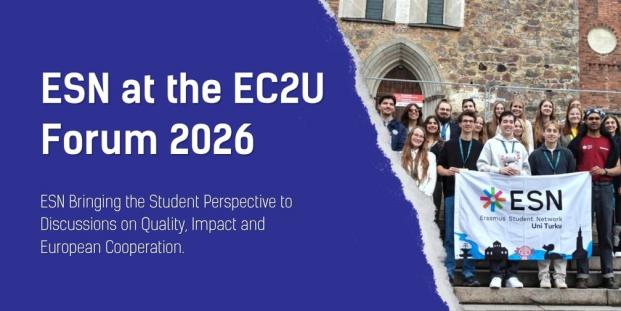 students holding ESN flag standing on stairs